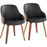 Bacci Dining Accent Chair in Walnut Wood & Black Leatherette (Set of 2)